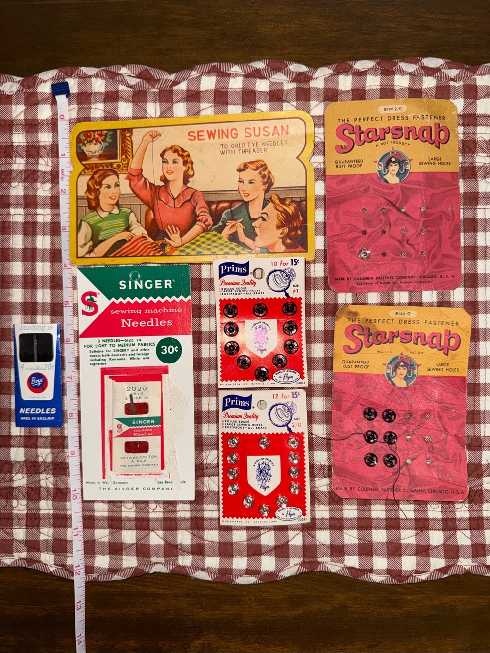Vintage Sewing Notions Assortment - Red and Pink Packaging